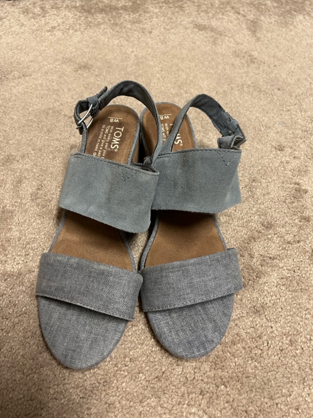 Toms Women's Gray Suede & Canvas Block Heel Sandals